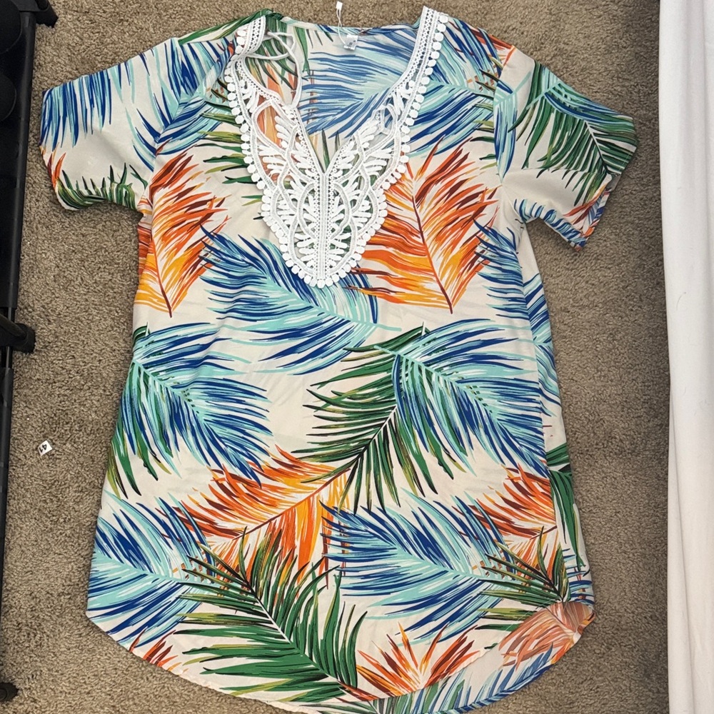 SHEIN Tropical Leaf Print Swim Coverup